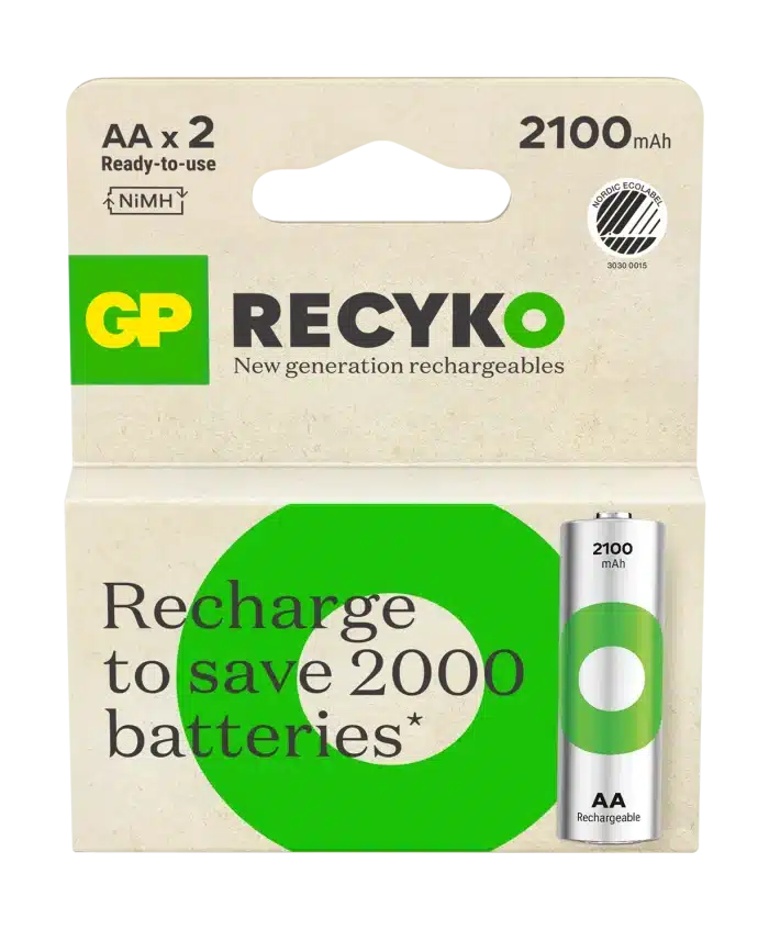 GP Recyko AA-batteri 2100mAh, 2 pack