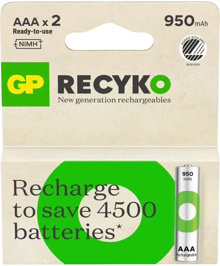 GP Recyko AAA-batteri, 950mAh, 2 pack