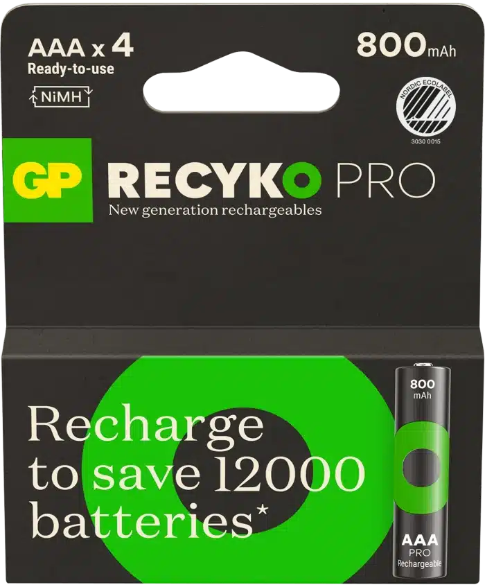 GP Recyko Pro AAA-batteri, 800mAh, 4 pack