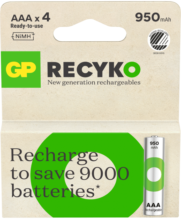 GP Recyko AAA-batteri, 950mAh, 4 pack